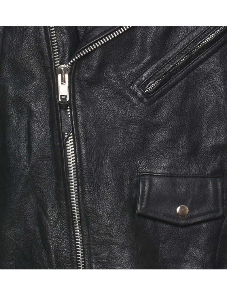 Black Classic Biker Style Leather Jacket - XL
