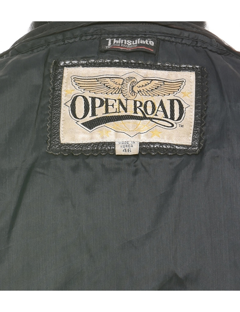 Black Classic Leather Distressed Biker Jacket - XL