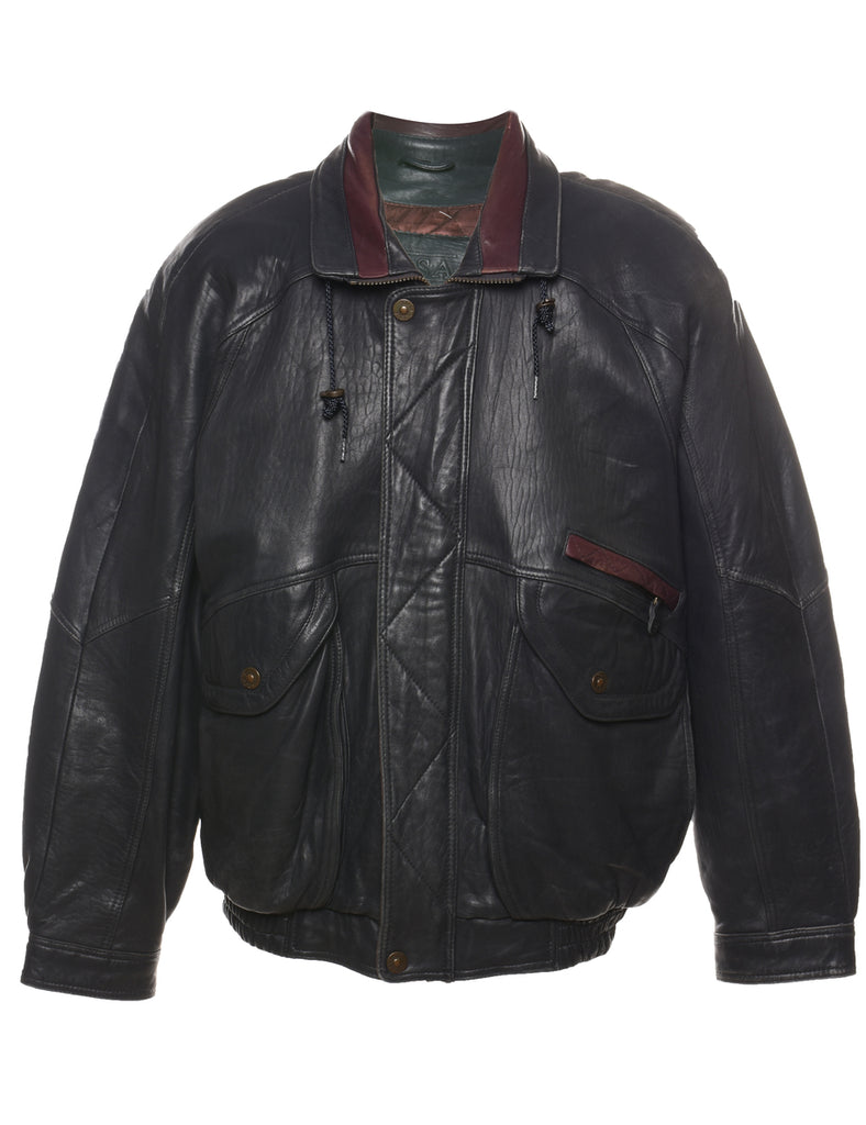 Black Classic Zip-Front Leather Jacket - XL
