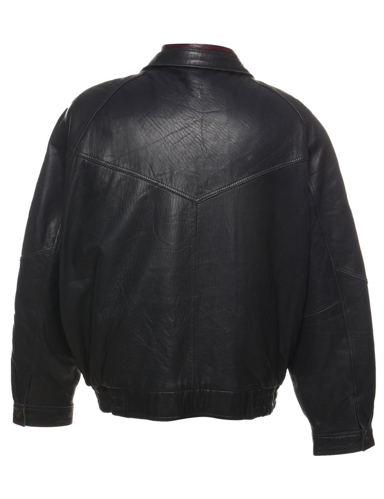 Black Classic Zip-Front Leather Jacket - XL