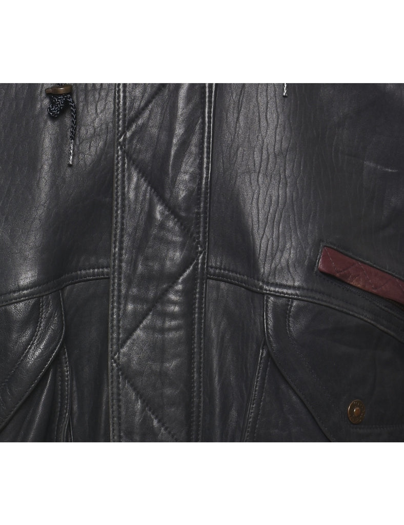 Black Classic Zip-Front Leather Jacket - XL
