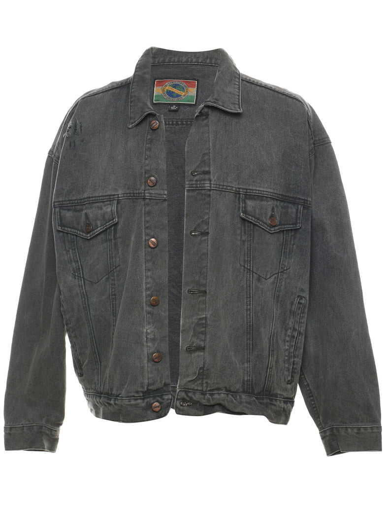 Black Distressed Denim Jacket - XL