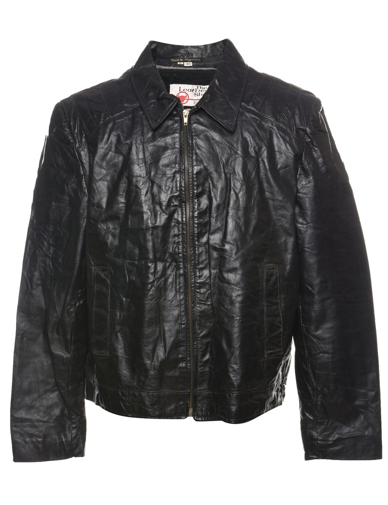 Black Leather Zip-Front Jacket - XL