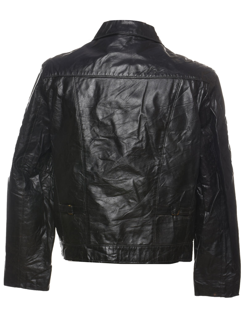 Black Leather Zip-Front Jacket - XL