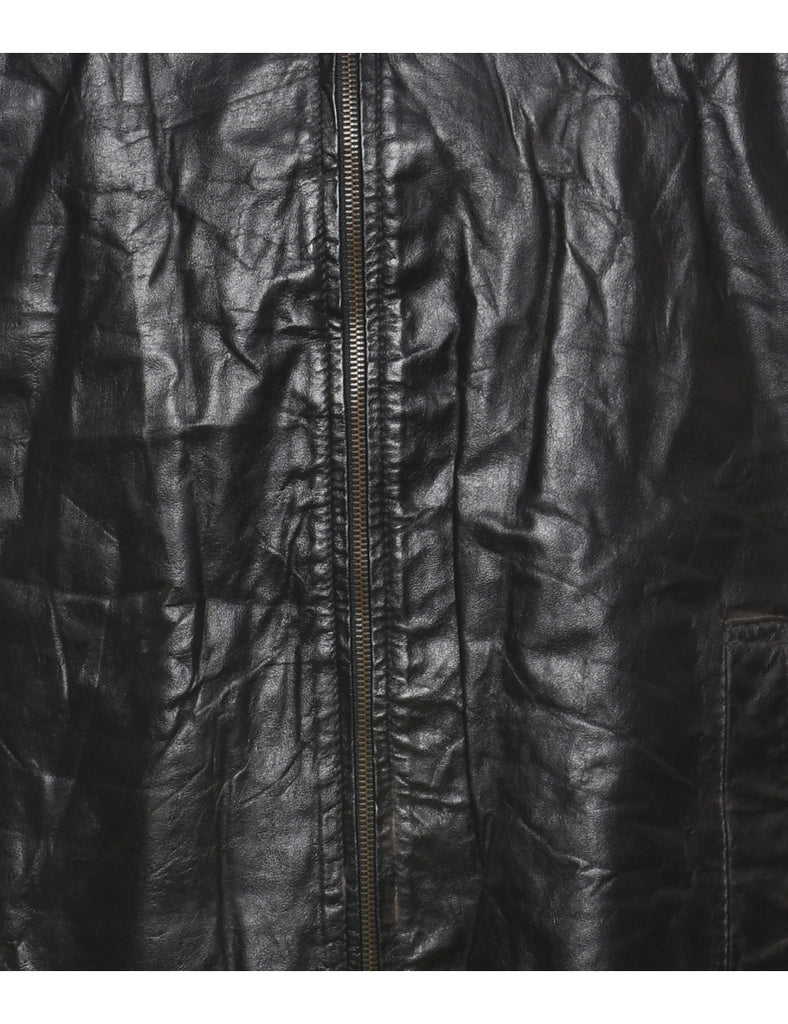 Black Leather Zip-Front Jacket - XL