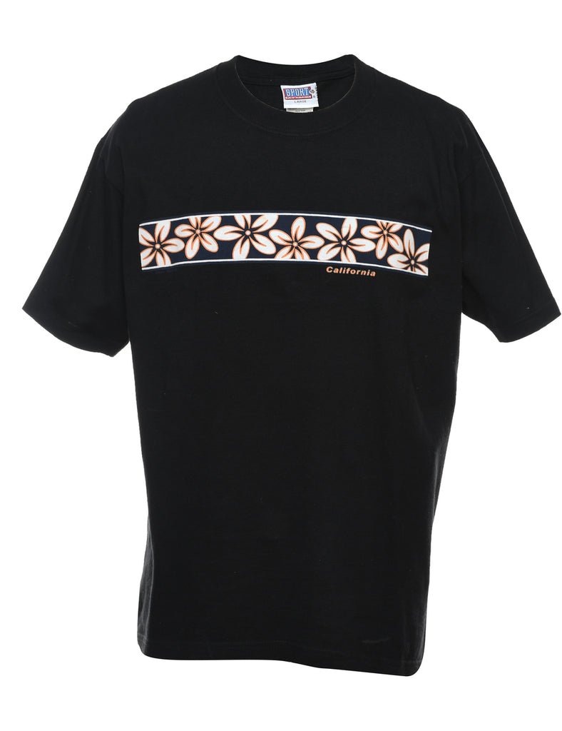 Black Printed Hawaiian Design T-shirt - L