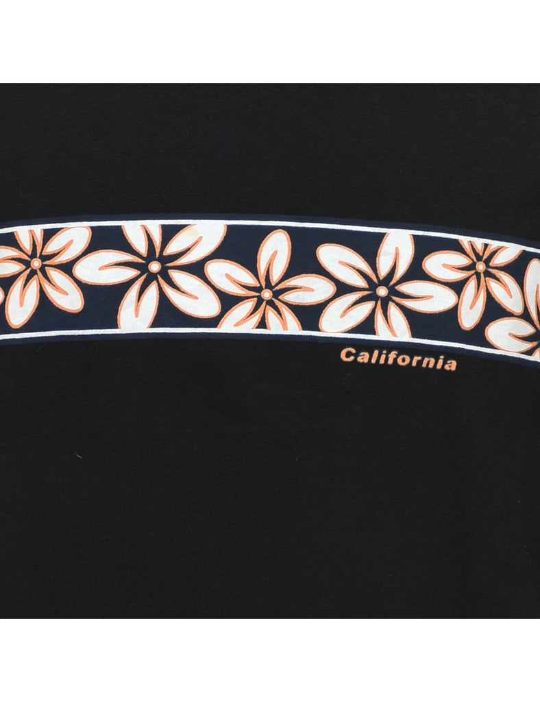 Black Printed Hawaiian Design T-shirt - L