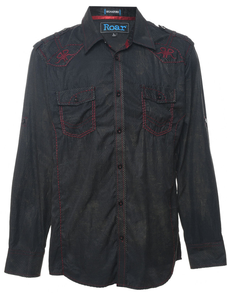 Black & Red Embroidered 1990s Shirt  - L