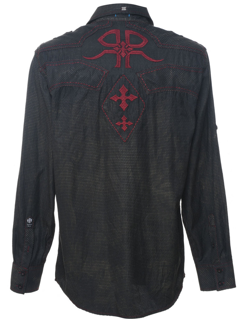 Black & Red Embroidered 1990s Shirt  - L