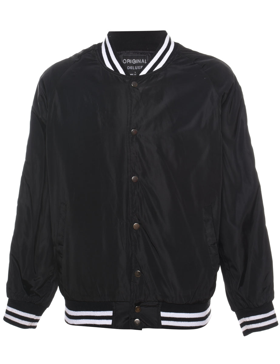 Men s Black White Contrast Bomber Jacket Black L Beyond Retro