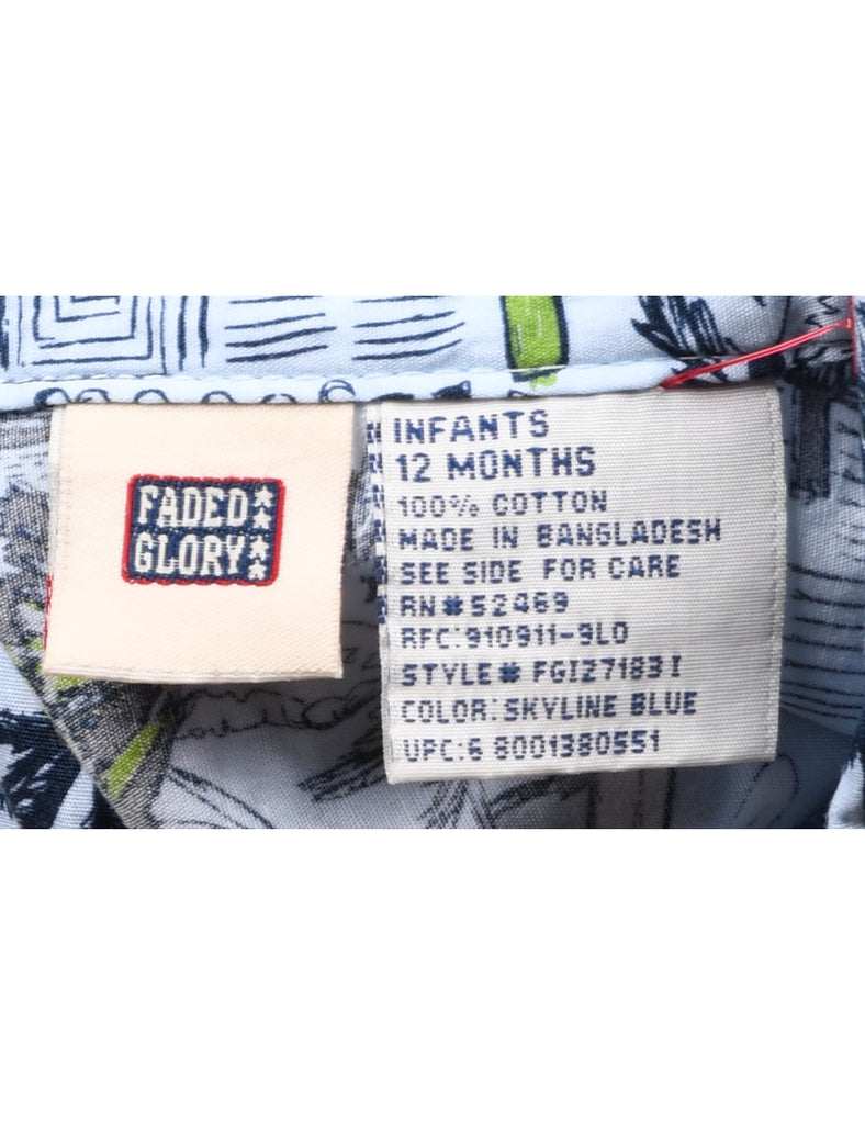 Blue & Green Illustrated Print Shirt - 12 MONTHS