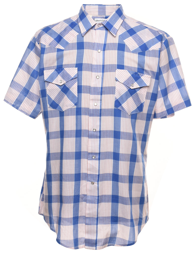 Blue & Off-White Checked Western Shirt - XL