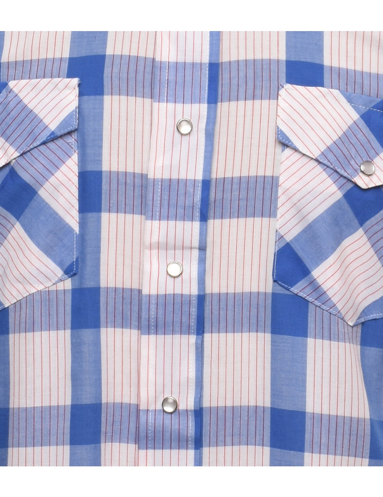 Blue & Off-White Checked Western Shirt - XL