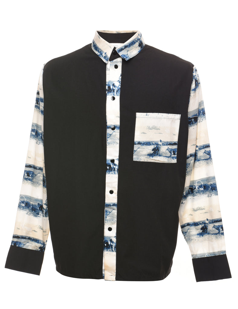 Blue & Off-White Western Design Shirt - S