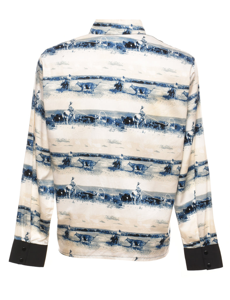 Blue & Off-White Western Design Shirt - S