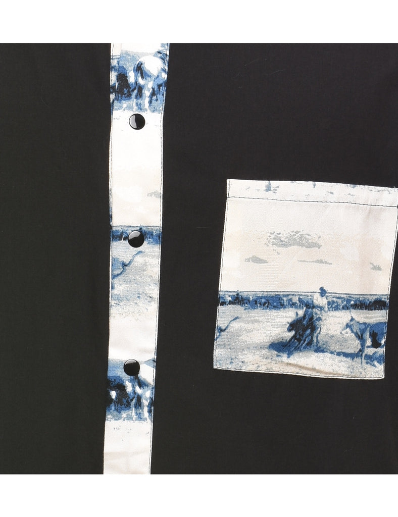 Blue & Off-White Western Design Shirt - S