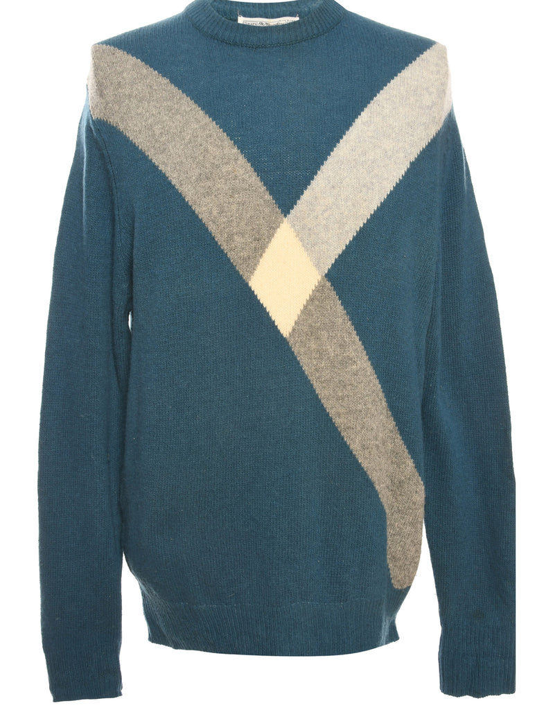 Blue Patterned Jumper - L