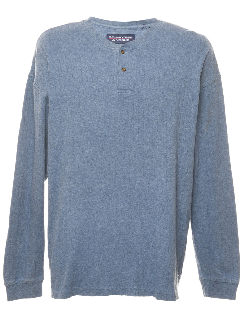 Blue Plain Long-Sleeve T-shirt - XL