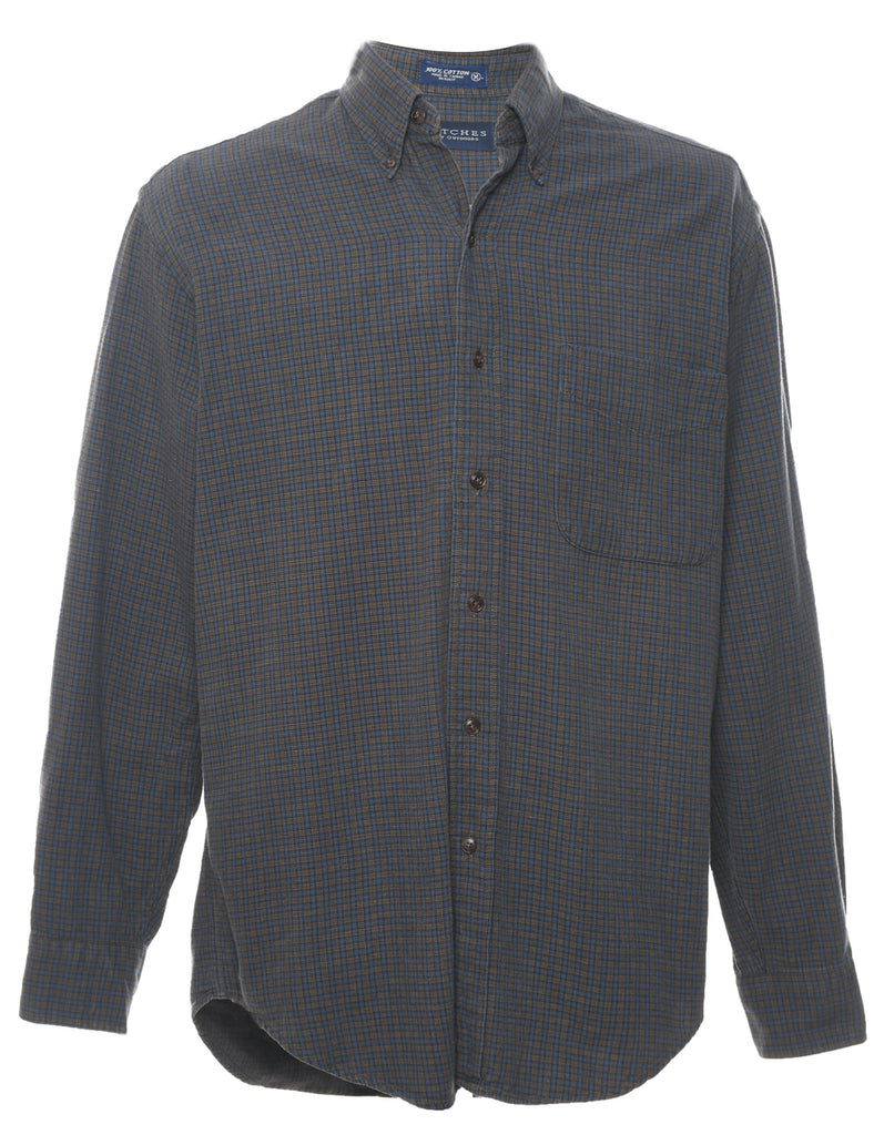 Britches Checked Blue & Grey 1990s Shirt - M