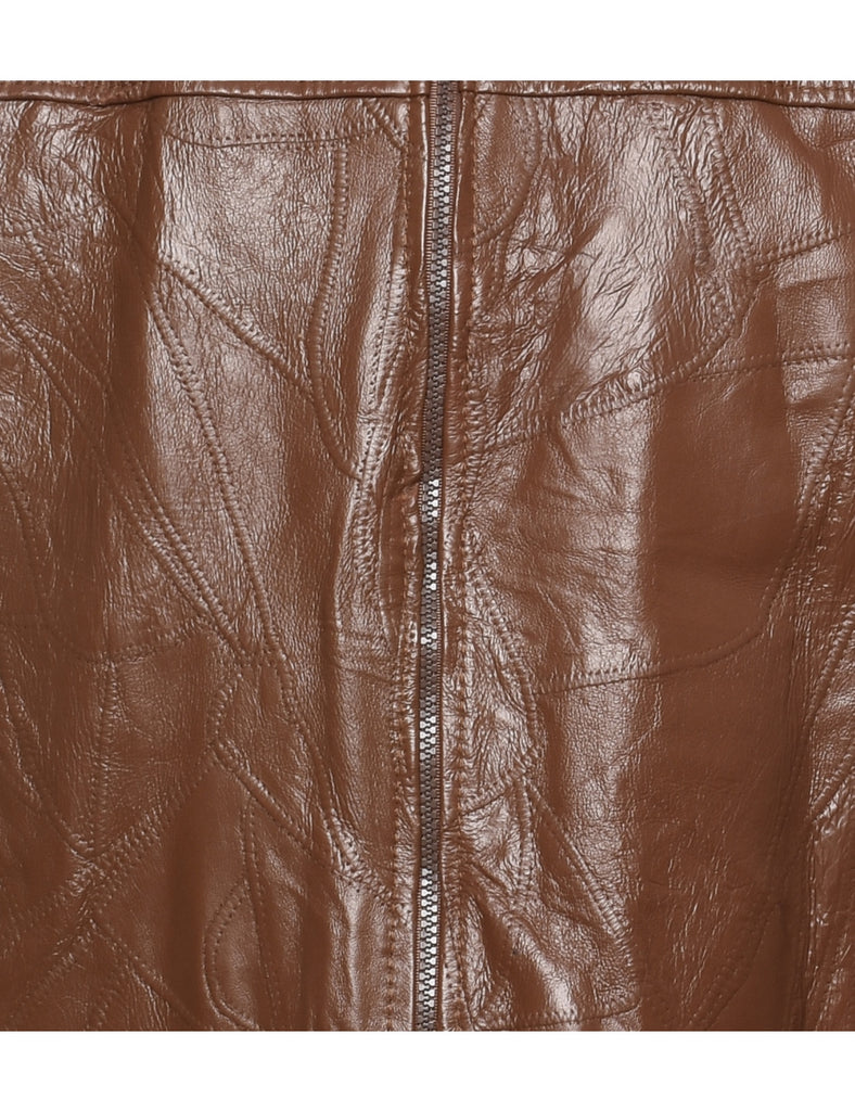 Brown Classic Zip-Front Leather Jacket - L