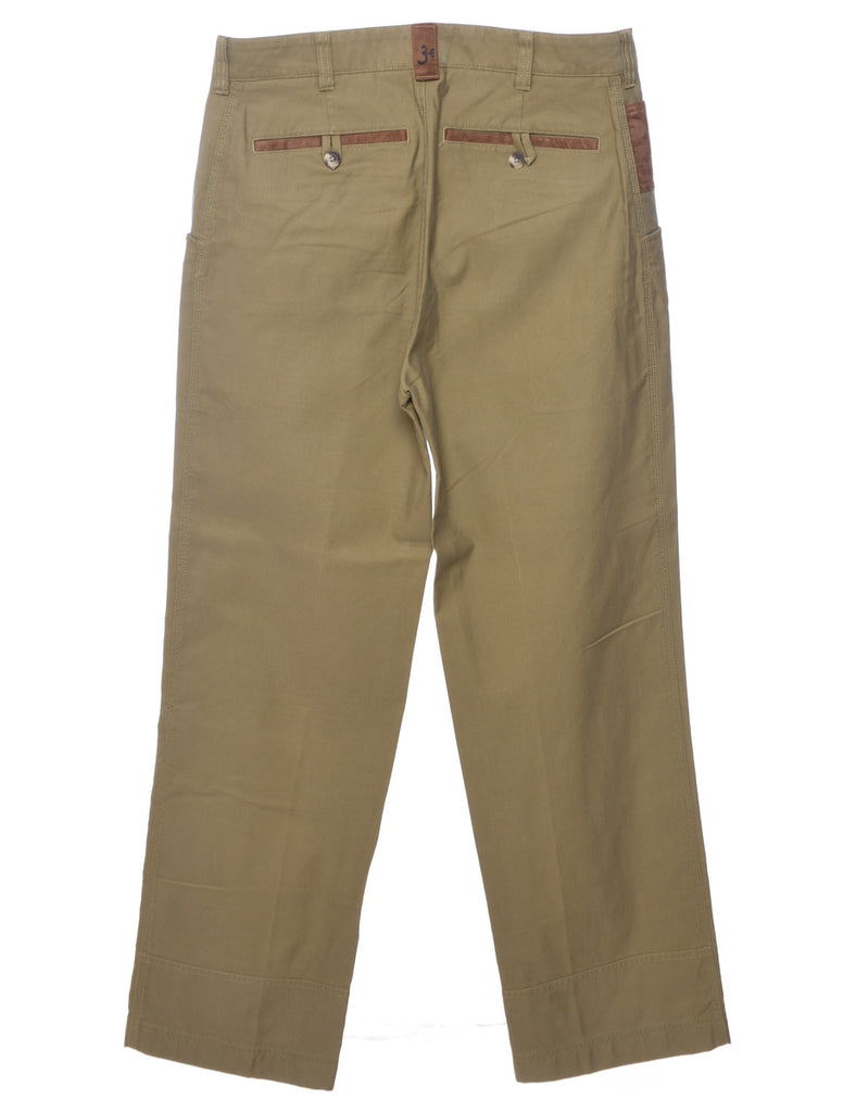 Brown & Green Contrast Straight-Fit Trousers - W34 L32