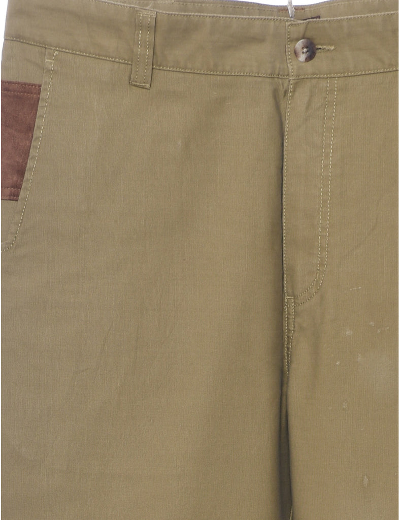 Brown & Green Contrast Straight-Fit Trousers - W34 L32