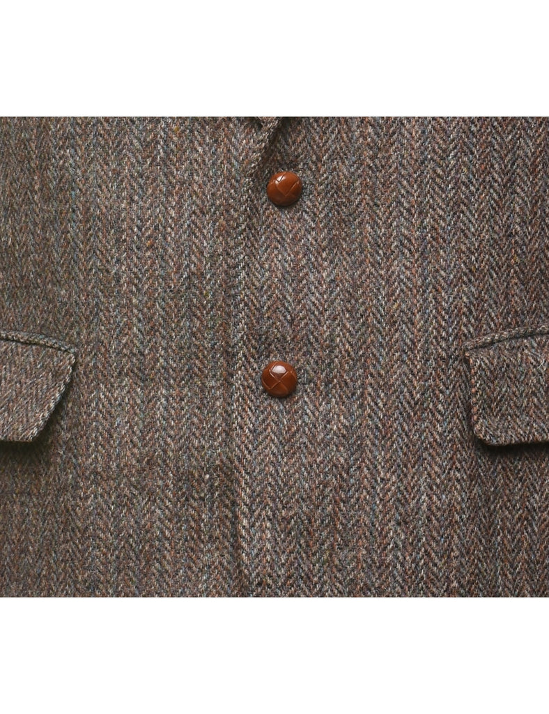 Brown Harris Tweed Herringbone Tweed Blazer - L