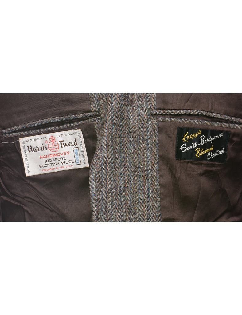 Brown Harris Tweed Herringbone Tweed Blazer - L