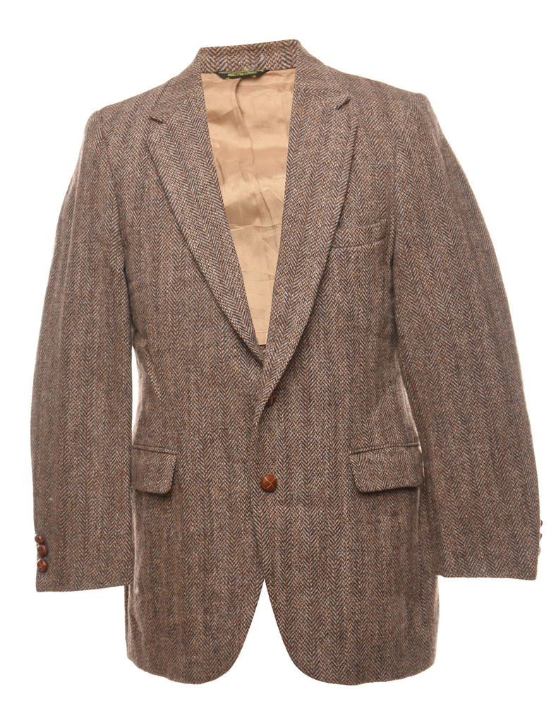 Brown Herringbone Tweed Wool Blazer - M