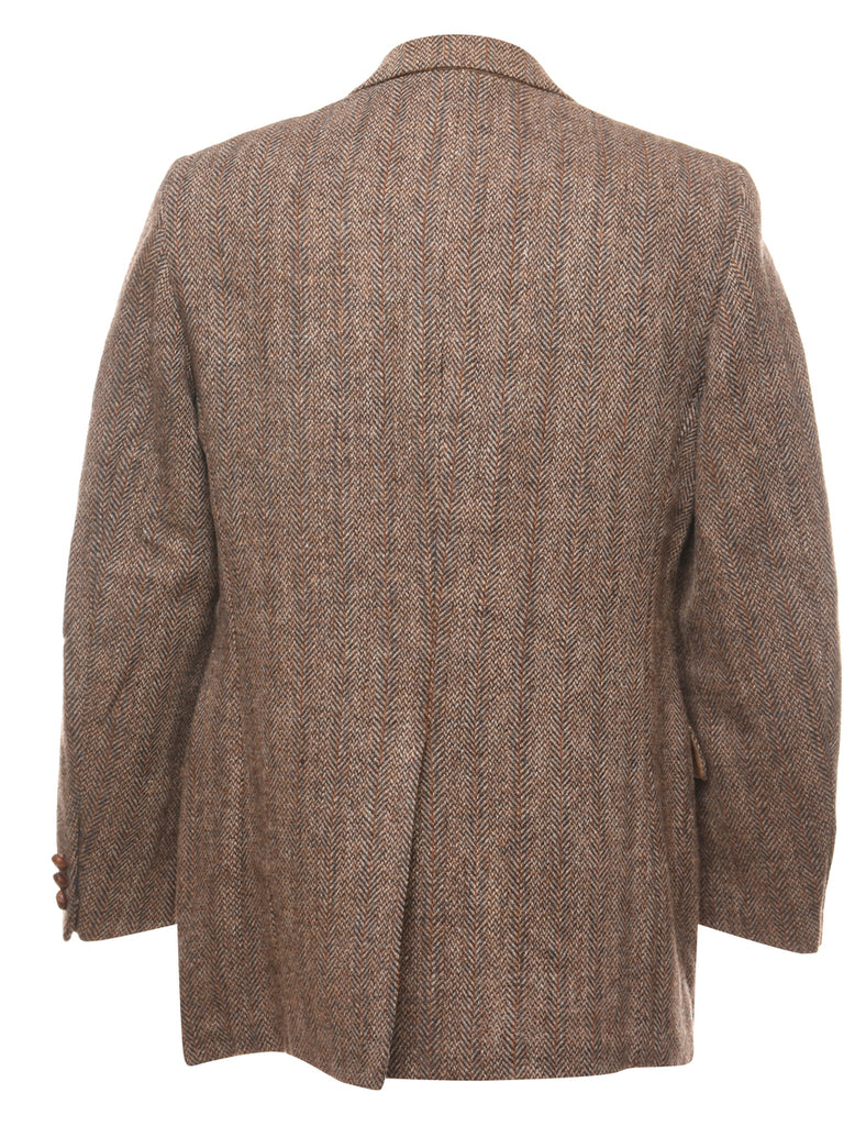 Brown Herringbone Tweed Wool Blazer - M