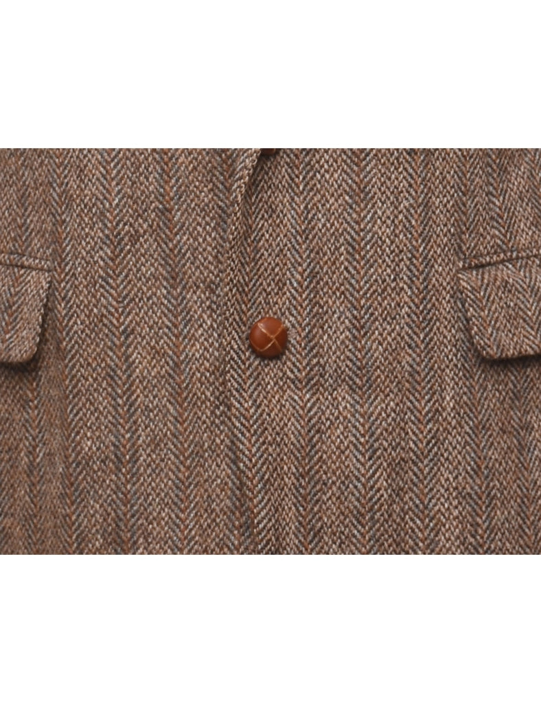 Brown Herringbone Tweed Wool Blazer - M