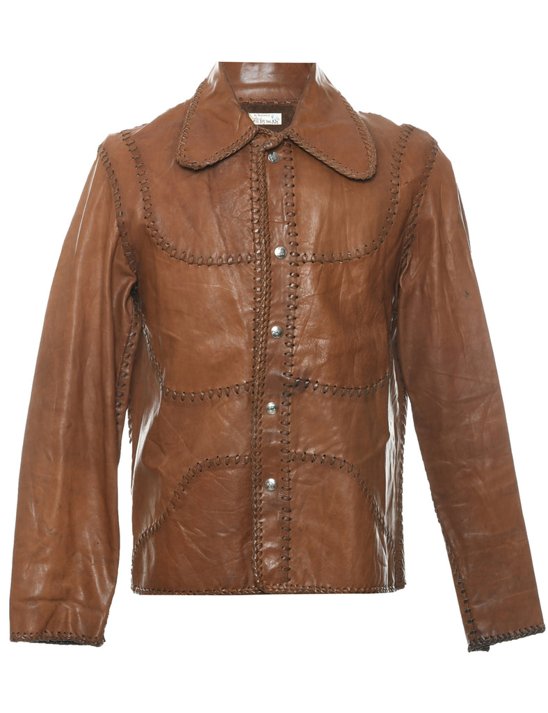 Brown Leather 1970s Jacket - M