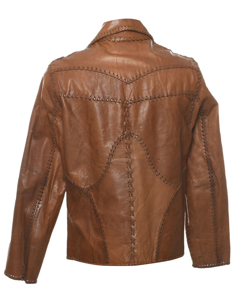 Brown Leather 1970s Jacket - M