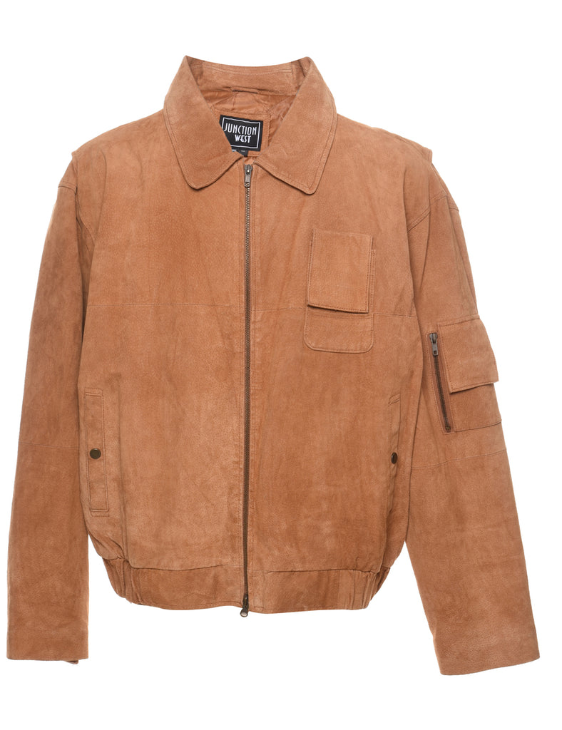Brown Suede Zip-Front Jacket - XL