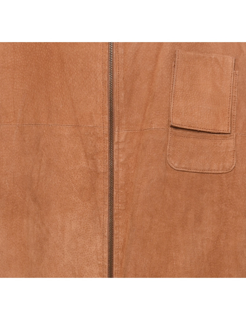 Brown Suede Zip-Front Jacket - XL