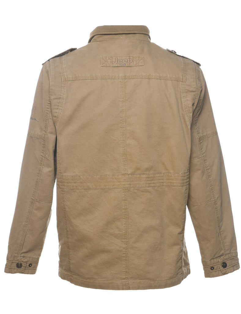 Brown Zip-Front Jeep Embroidered Jacket  - XL