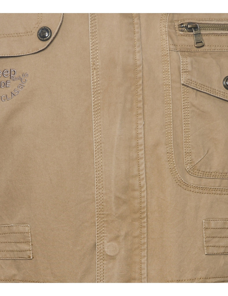 Brown Zip-Front Jeep Embroidered Jacket  - XL