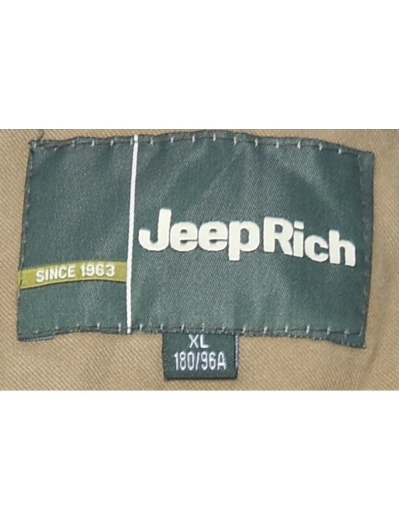 Brown Zip-Front Jeep Embroidered Jacket  - XL