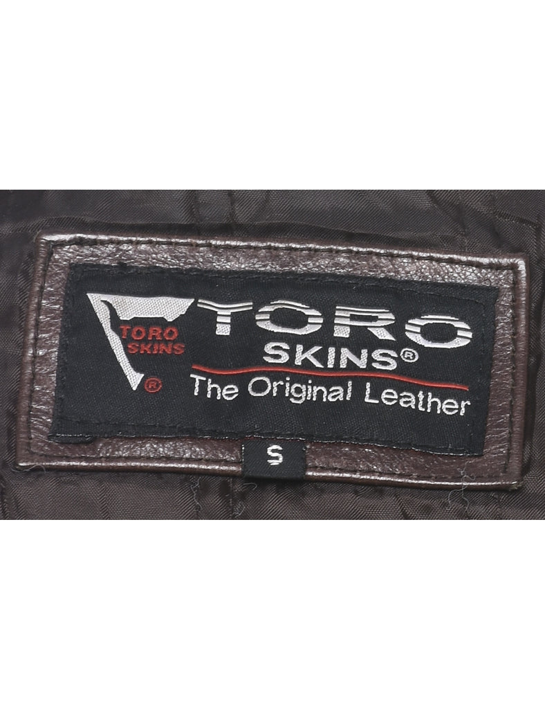 Brown Zip-Front Leather Jacket - S