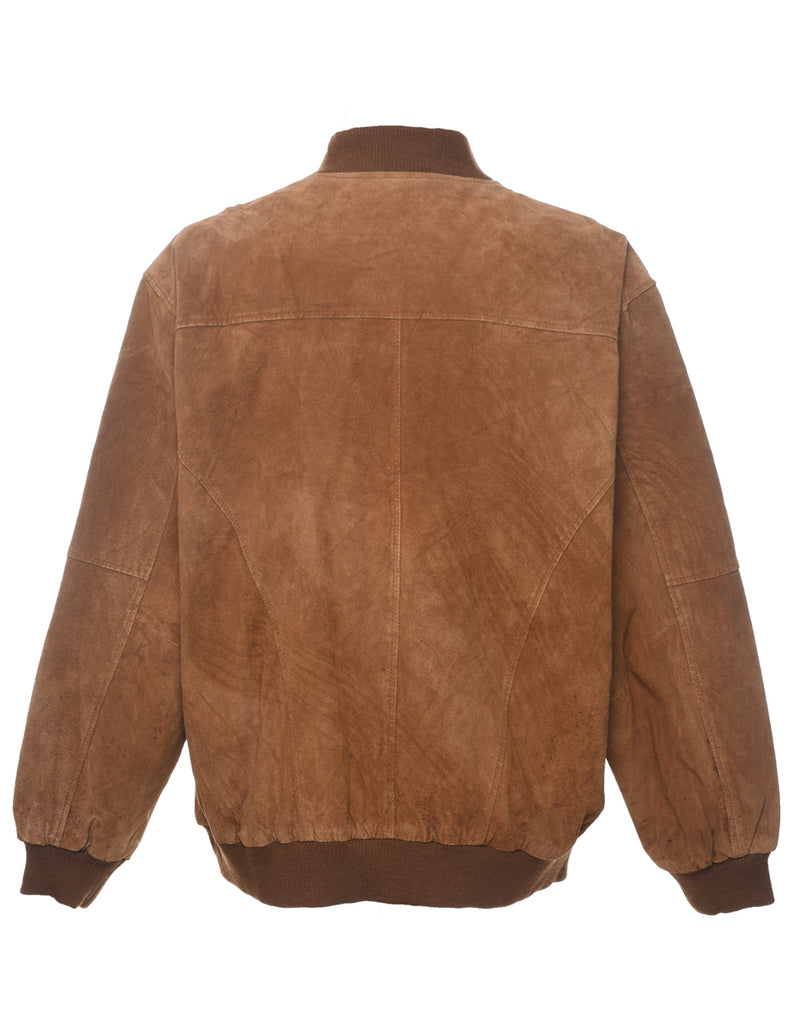 Brown Zip-Front Suede Jacket  - XL