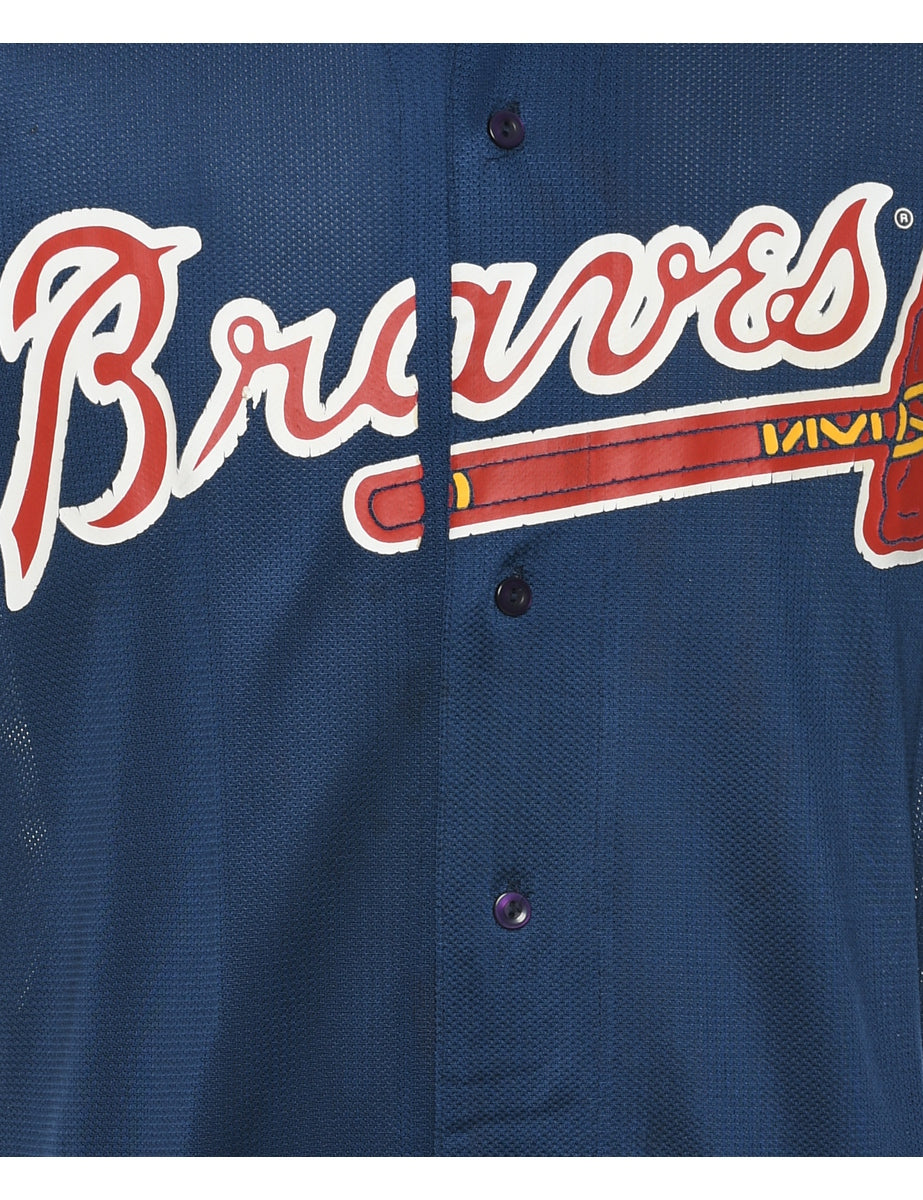 Vintage Button Front Braves Printed T-shirt - M