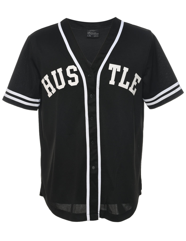 Button Front Hustle Printed T-shirt - L