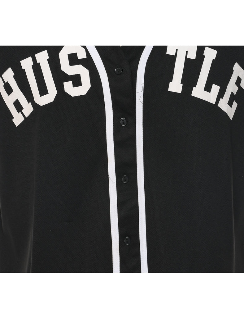 Button Front Hustle Printed T-shirt - L