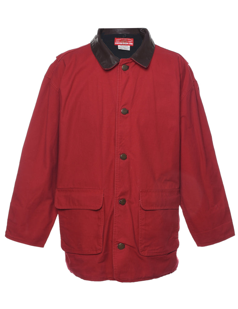 Button Front Leather Collar Jacket - L