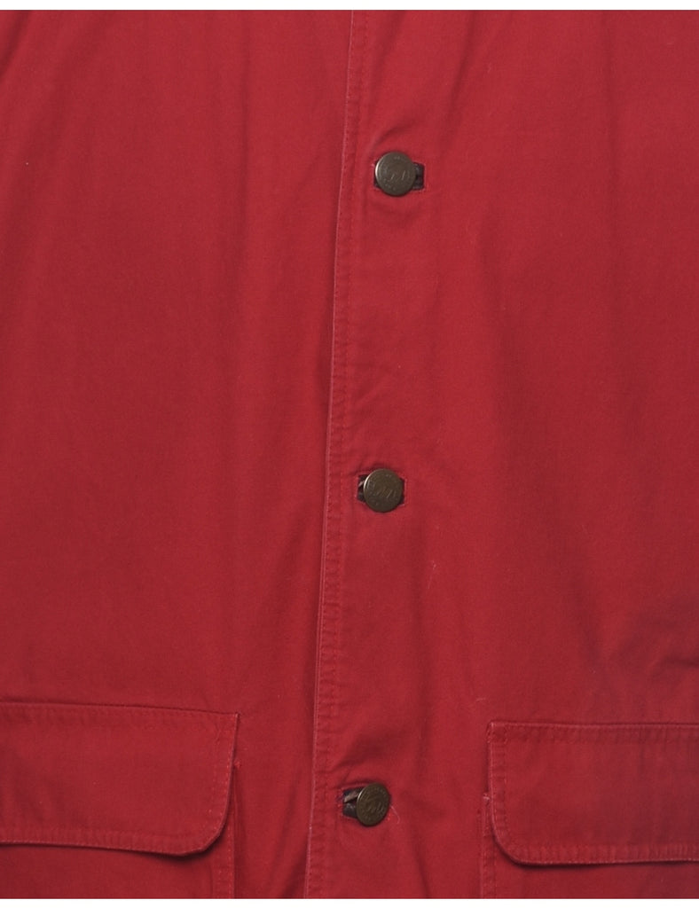 Button Front Leather Collar Jacket - L