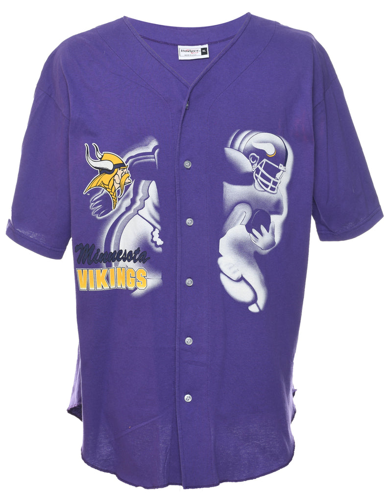 Button Front Minnesota Vikings Printed T-shirt - XL