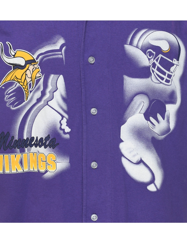 Button Front Minnesota Vikings Printed T-shirt - XL