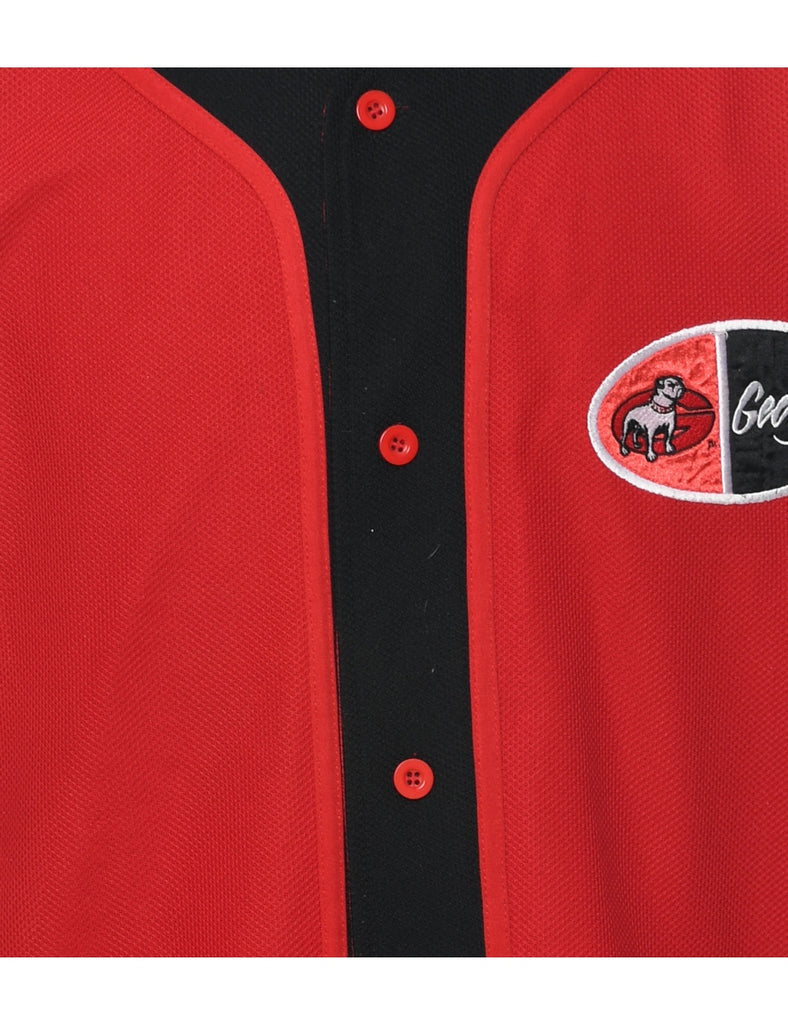 Button Front Plain T-shirt - L