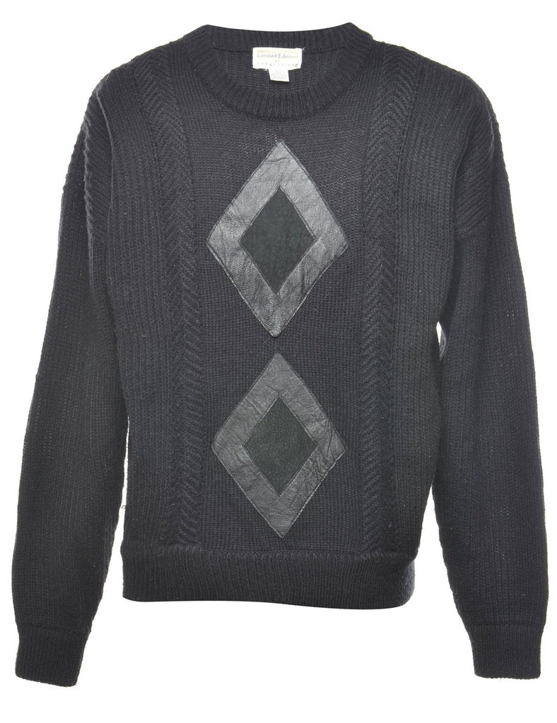 Cable Knit Geometric Pattern Jumper - L