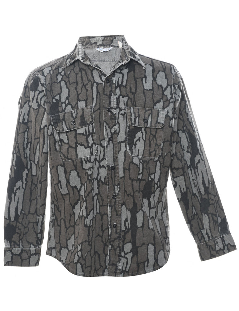 Camouflage Print Grey Flannel Shirt - M